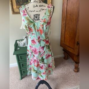 Chaps Womens Blue Pink A Line Dress 10 Floral V-Neck Sleeveless Tropical Easter